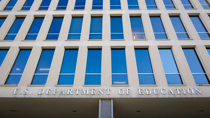A sign marks the entrance to the U.S. Department of Education headquarters building on June 20, 2025, in Washington, D.C.  (J. David Ake/Getty Images / Getty Images)