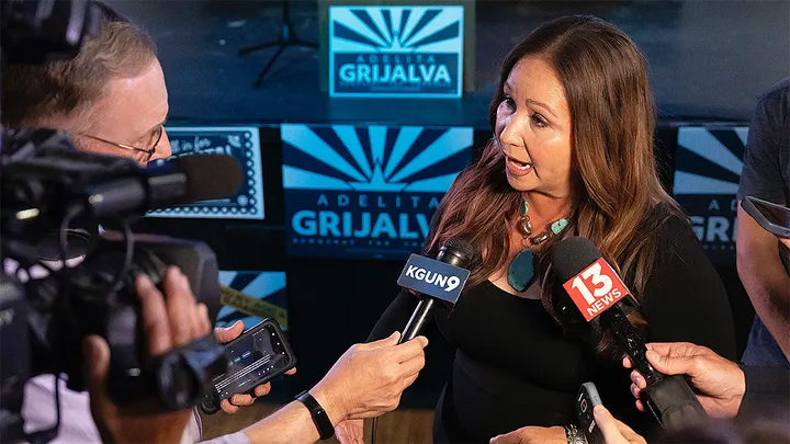 Rep.-elect Adelita Grijalva is interviewed in Tucson, Arizona, on July 15, 2025  (Rebecca Noble/Getty Images)
