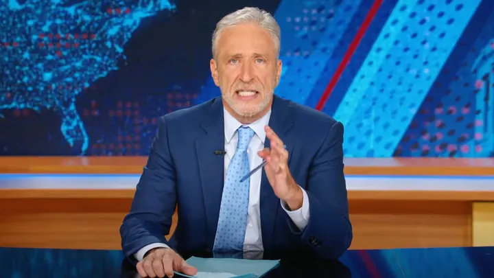 "Daily Show" host Jon Stewart speaks during his show in July. (Screenshot/Comedy Central)