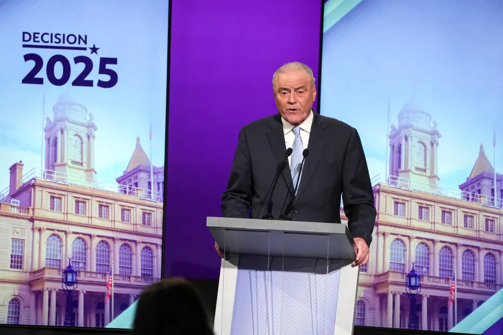 Republican candidate Curtis Sliwa participates in the second New York City mayoral debate. POOL/AFP via Getty Images