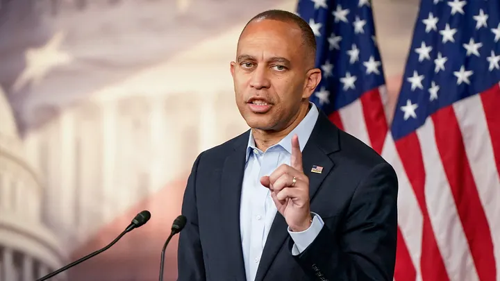 House Minority Leader Hakeem Jeffries, D-N.Y., holds a press conference on the 14th day of the government shutdown on Capitol Hill in Washington, Oct. 14, 2025.  (Elizabeth Frantz/Reuters)