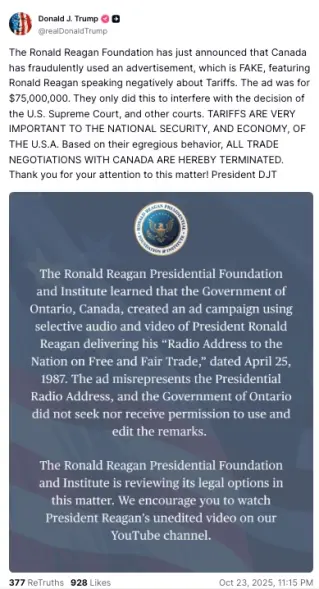 President Trump issued the trade statement Thursday night on Truth Social. TruthSocial / @realDonaldTrump