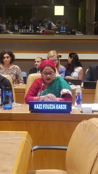 Kazi Fouzia, the director of organizing for Desis Rising Up & Moving (DRUM), speaking at a UN event. DRUM – Desis Rising Up & Moving