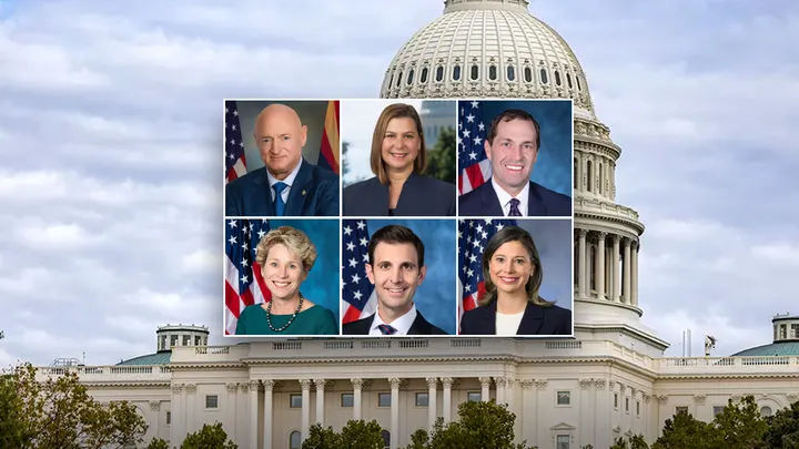 A group of Democratic lawmakers with military and intelligence backgrounds, including Sen. Elissa Slotkin, D-Mich.; Sen. Mark Kelly, D-Ariz.; Rep. Chris Deluzio, D-Pa.; Rep. Maggie Goodlander, D-N.H.; Rep. Chrissy Houlahan, D-Pa.; and Rep. Jason Crow, Colo., released a video directed at service members and intelligence officers stating, "Our laws are clear. You can refuse illegal orders." (Nicolas Economou/NurPhoto via Getty Images; Mark Kelly; Elissa Slotkin; Congress)
