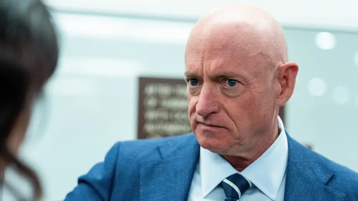 The Department of War is launching a review into Democratic Sen. Mark Kelly. (Eric Lee/Bloomberg via Getty Images)