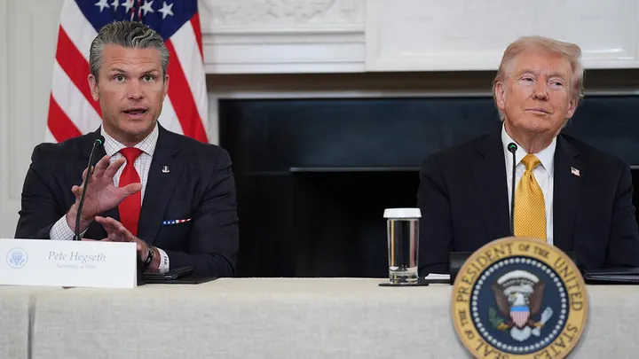 Secretary of War Pete Hegseth answers a question from a reporter during a roundtable on criminal cartels in the State Dining Room of the White House, on Thursday, Oct. 23, 2025. (Evan Vucci/AP)
