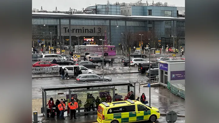 An emergency vehicle outside Heathrow Terminal 3. (Andrew Matthews/PA Images)
