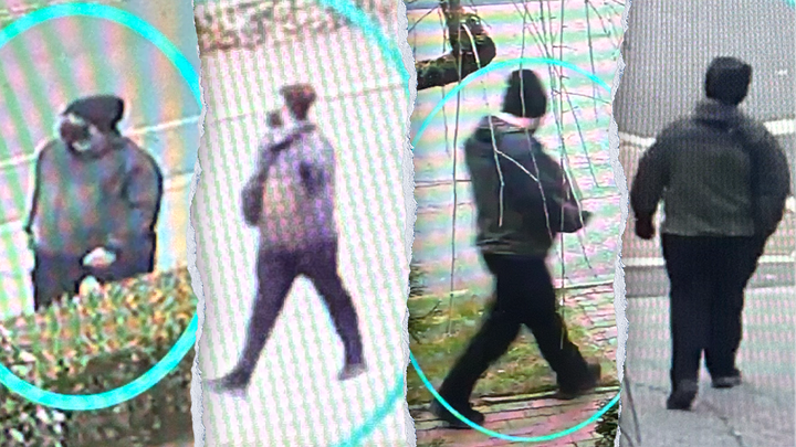 A split image showing multiple still frames from the surveillance video taken near Brown University of a person of interest before and after a school shooting Saturday. (FBI Boston)