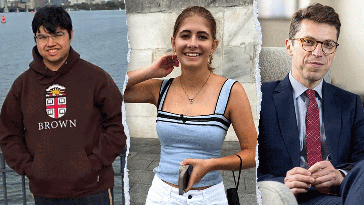 Split image showing Brown University victims Ella Cook and Mukhammad Aziz Umurzokov, alongside MIT professor Nuno Loureiro, who was killed. (Instagram/elinacoutlakis/GoFundMe/Jake Belcher for MIT)