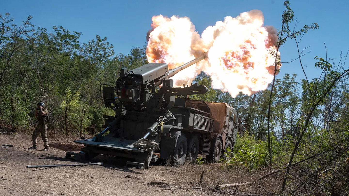 Ukrainian servicemen of the 44th artillery brigade fire a 2s22 Bohdana self-propelled howitzer towards Russian positions at the frontline in the Zaporizhzhia region, Ukraine, Wednesday, Aug. 20, 2025. (Danylo Antoniuk/AP Photo)