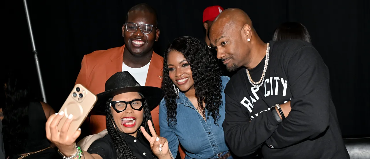 LOS ANGELES, CALIFORNIA &ndash; JUNE 08: (L-R) Sesha Joi Moon, Kendyll Locke, U.S. Representative Jasmine Crockett and Big Tigger attend the &ldquo;106 & Park Reunion&rdquo; during the BET Experience Fan Fest at Los Angeles Convention Center on June 08, 2025 in Los Angeles, California. (Photo by Paras Griffin/Getty Images for BET)