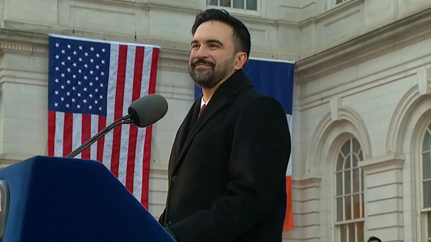 New York City Mayor Zohran Mamdani delivers his inaugural address Thursday outside City Hall. (Fox News/Pool)