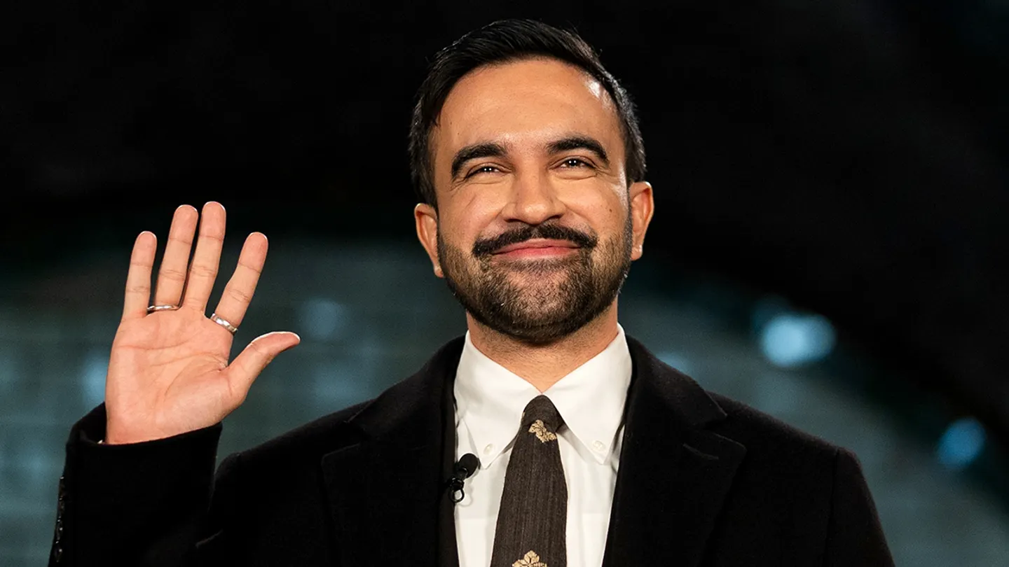 New York City Mayor-elect Zohran Mamdani raises his right hand during his swearing-in ceremony at Old City Hall Station early Thursday. (Amir Hamja/The New York Times/Bloomberg via Getty Images)