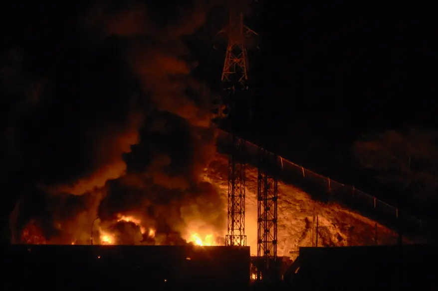 Fire erupts at Fuerte Tiuna, Venezuela’s largest military complex, after a series of explosions in Caracas on January 3, 2026. AFP via Getty Images
