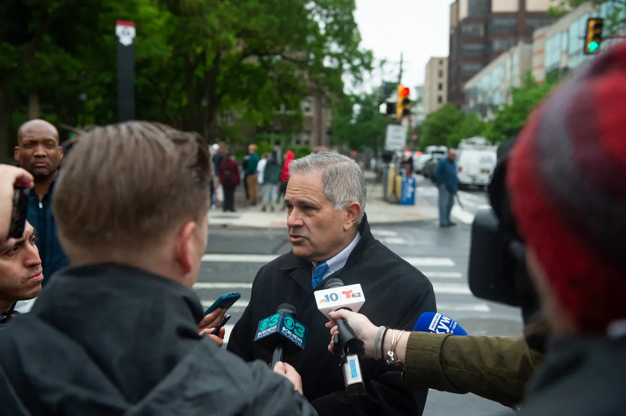 District Attorney of Philadelphia Larry Krasner speaks to the press after police cleared a pro-Palestinian protest encampment on the campus of the University of Pennsylvania in Philadelphia, Pennsylvania on May 10, 2024. (Photo by Matthew Hatcher / AFP) (Photo by MATTHEW HATCHER/AFP via Getty Images)