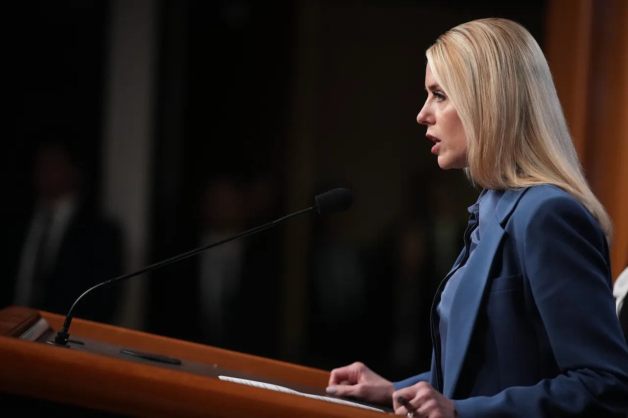 WASHINGTON, DC – DECEMBER 04: Attorney General Pam Bondi speaks during a news conference on the January 6th pipe bomber at the Department of Justice on December 4, 2025 in Washington, DC. (Photo by Andrew Harnik/Getty Images)