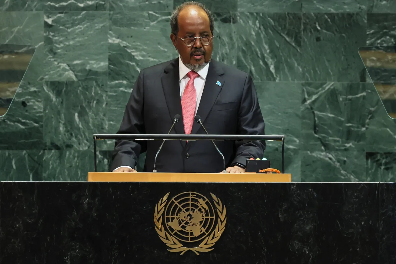 NEW YORK, NEW YORK – SEPTEMBER 25: President of Somalia Hassan Sheikh Mohamud speaks during the United Nations General Assembly (UNGA) at UN headquarters on September 25, 2025 in New York City. (Photo by Michael M. Santiago/Getty Images)