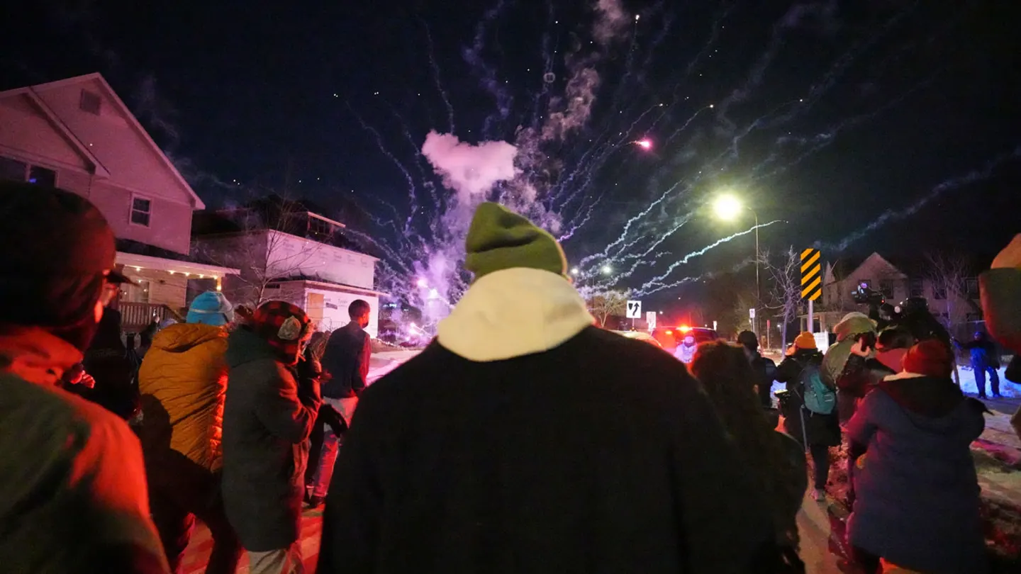 A firework was set off near the scene of a shooting in Minneapolis on Jan. 14, 2026. (Abbie Parr/AP Photo)