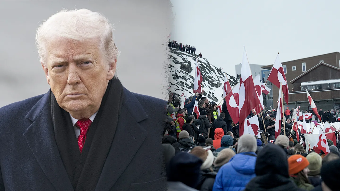 People wave Greenlandic flags during a mass demonstration opposing President Donald Trump&rsquo;s proposal to acquire Greenland, in Nuuk, Greenland, on Jan. 17, 2026. (Celal Gunes/Anadolu via Getty Images; Alessandro Rampazzo/AFP via Getty Images)
