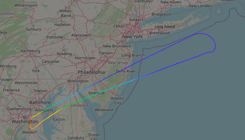 Trump’s flight turned around just south of Long Island. ADSB Exchange