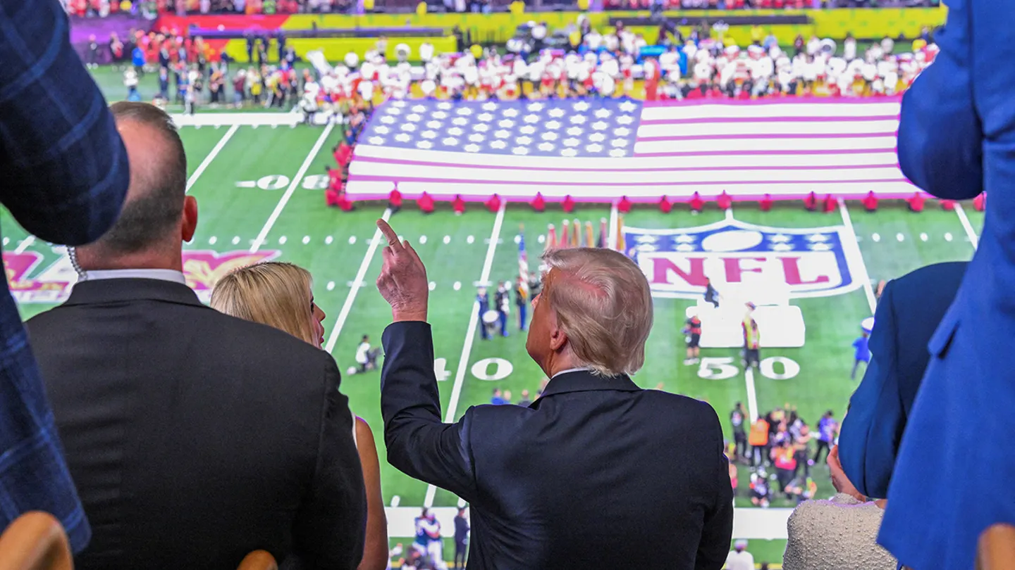 President Trump watching 2025's Super Bowl in New Orleans.  (Roberto Schmidt/AFP via Getty Images)