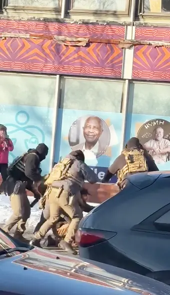 Pretti surrounded by federal agents before the shooting. Facebook/annakanimals