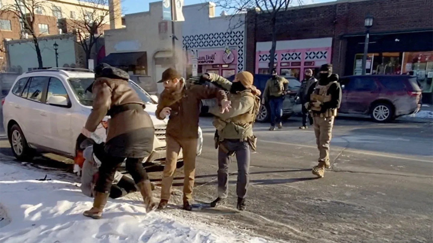 A screengrab from a video shows a law enforcement officer spraying irritants at Alex Pretti before he was fatally shot by federal agents in Minneapolis, Minnesota, on Jan. 24, 2026. (Reuters)