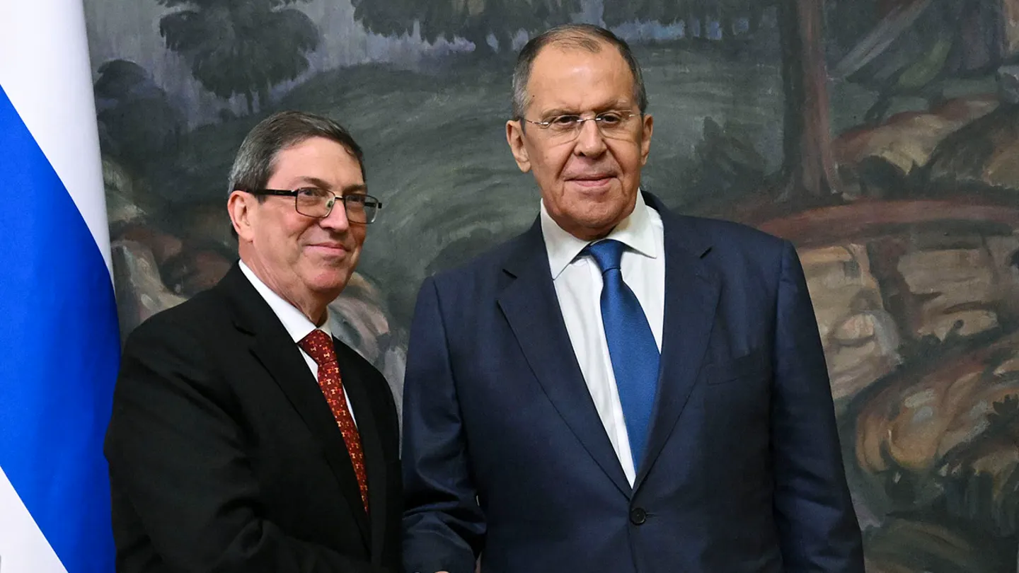 Cuban Foreign Minister Bruno Rodr&iacute;guez Parrilla, left, meets with Russian Foreign Minister Sergey Lavrov, June 12, 2024, in Moscow. (AP Photo, File)