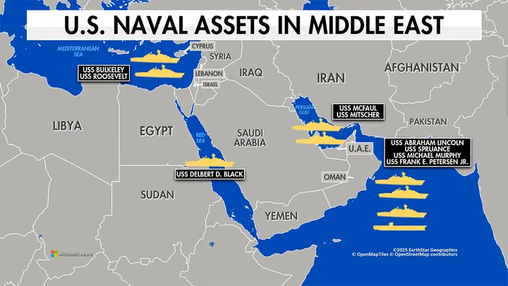 A U.S. naval official confirmed to Fox News the latest positions of the naval "armada" in the Middle East on Jan. 29, 2026. (Fox News )