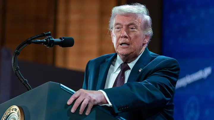 President Donald Trump speaks during the launch of a program known as Trump Accounts at the Andrew W. Mellon Auditorium, Jan. 28, 2026, in Washington. (Jose Luis Magana/AP Photo)