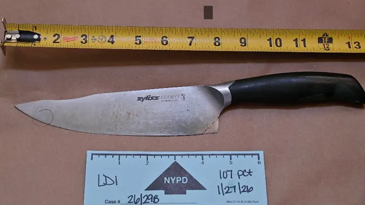 Jabez Chakraborty, 22, was allegedly holding a large kitchen knife and charged at the officers who responded to the emergency call from the family. (NYPD)