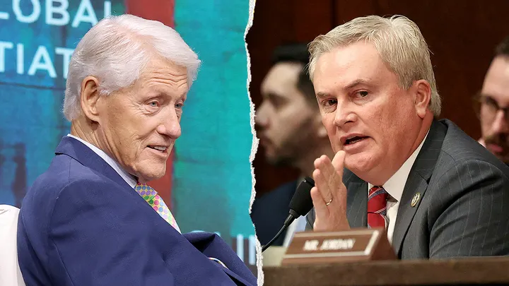 Rep. James Comer, R-Ky., right, posited that the Clintons did not expect Democrats on the House Oversight Committee to support proceedings to hold them in contempt. (JP Yim/Getty Images for New York Hilton Midtown; Kevin Lamarque/Reuters)