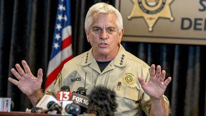 Pima County Sheriff Chris Nanos speaks to the media in Catalina, Arizona, Feb. 3, while answering questions about the search for Nancy Guthrie. ( Jan Sonnenmair/Getty Images)
