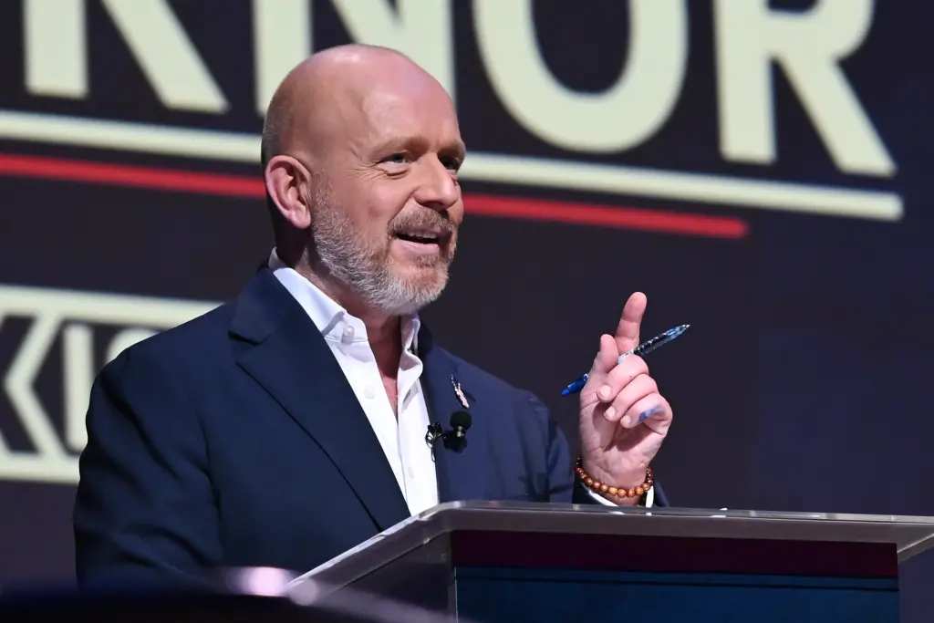 Steve Hilton speaking during the California gubernatorial candidate debate. AP