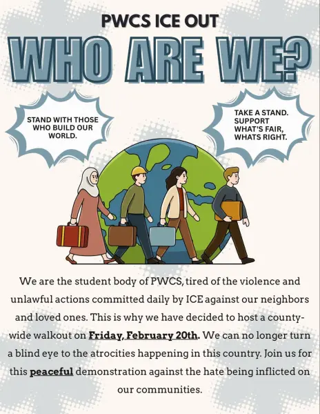 Students across the district are planning another walkout Friday after their peers were handed three-day suspensions over the anti-ICE walkout. Instagram / @pwcs_iceout