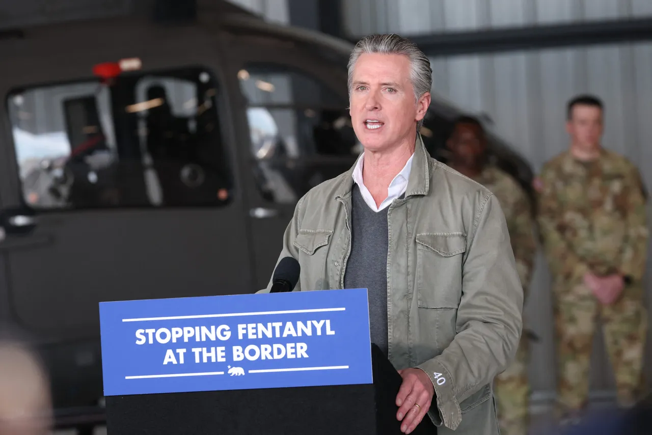 California Governor Gavin Newsom speaks about the California National Guard and California Highway Patrol (CHP) seizures of illicit drugs including fentanyl and border security operations during a press conference at Montgomery-Gibbs Executive Airport in San Diego, California on February 2, 2026. (Photo by Patrick T. Fallon / AFP via Getty Images)