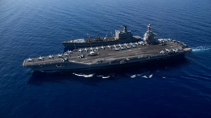 The USS Gerald R. Ford is heading to the Middle East as the U.S. is building up its military presence there, amid talks with Iran. (U.S. Naval Forces Central Command / U.S. 6th Fleet / Handout via Reuters)