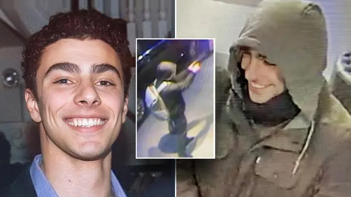 Composite image of Luigi Mangione with inset of the shooting of Brian Thompson  (Fox News)