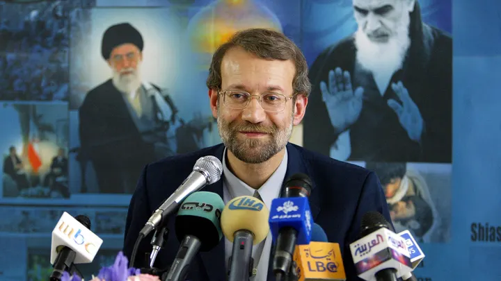 Ali Larijani, addresses a press conference in Tehran, Iran. Over the weekend, Larijani criticized President Donald Trump over U.S. attacks against Iran, saying Trump has prioritized Israeli ambitions over American lives.  (Henghameh Fahimi/AFP via Getty Images)