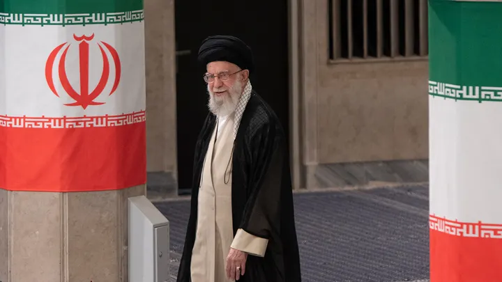 Former Iranian Supreme Leader Ayatollah Ali Khamenei arrives to cast his vote during the presidential election in 2024. (Sobhan Farajvan/Pacific Press/LightRocket via Getty Images)