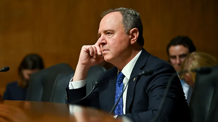 Adam Schiff during a Senate Judiciary Subcommittee on Antitrust, Competition Policy, and Consumer Rights hearing in Washington, D.C., US, on Tuesday, Feb. 3, 2026. (Graeme Sloan/Bloomberg)