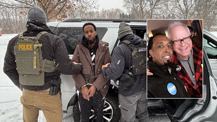 U.S. Immigration and Customs Enforcement arrested Somali illegal immigrant Abdul Dahir Ibrahim, who was convicted of fraud and is connected to several high-profile Minnesota politicians, including former Democratic vice-presidential nominee Gov. Tim Walz. (ICE)