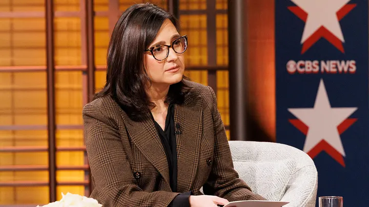 Bari Weiss was tapped by new Paramount owner David Ellison to become editor-in-chief of CBS News last fall. (Michele Crowe/CBS News via Getty Images)