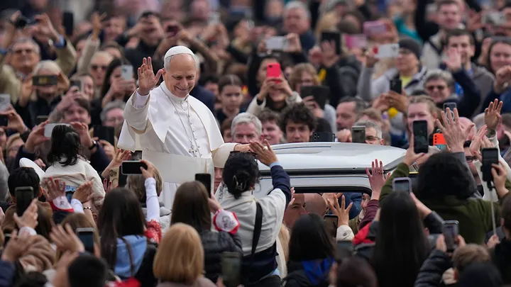 Pope Leo XIV arrives to hold his weekly general audience in St. Peter's Square, at the Vatican on March 4, 2026. (Alessandra Tarantino/AP Photo)