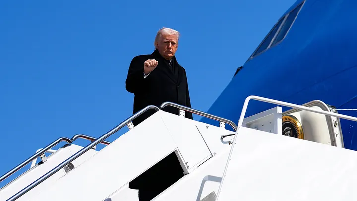 President Donald Trump boards Air Force One Wednesday, March 18, 2026, at Joint Base Andrews, Md. (Julia Demaree Nikhinson/AP Photo)
