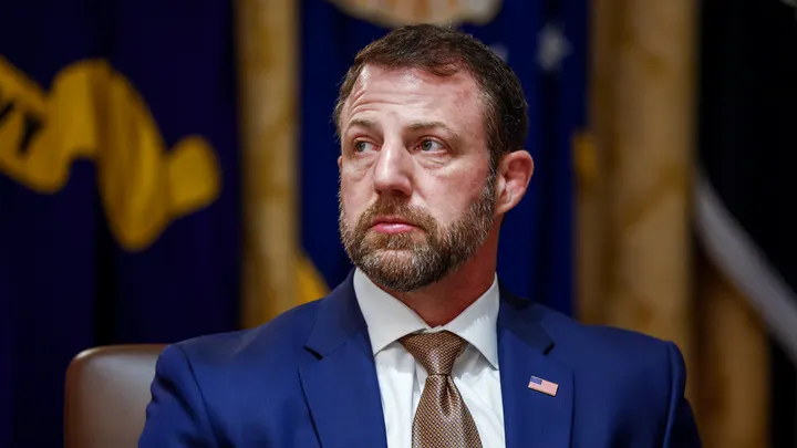 DHS Secretary Markwayne Mullin attends a Cabinet meeting at the White House on Thursday. (Will Oliver/EPA/Bloomberg via Getty Images)