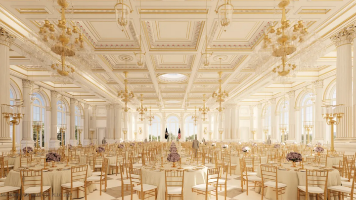 A McCrery Architects rendering provided by the White House of the new ballroom.   (White House)