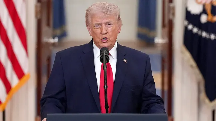 President Donald Trump addresses the nation at the White House in Washington, D.C., on April 1, 2026. (Alex Brandon/Pool via Reuters)
