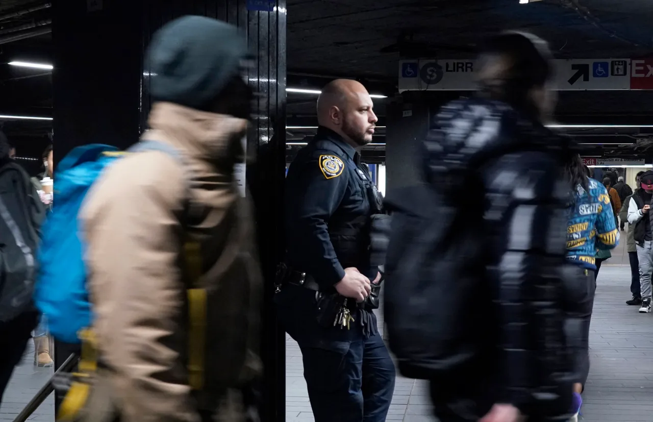 A Metropolitan Transportation Authority Police officer patrols the New York Subway at Grand Central Terminal on March 7, 2024. New York has deployed National Guard troops and police across the city subway due to surging violence on the network serving the US&rsquo; largest metropolis. In recent months there have been a number of deadly shootings, as well as incidents involving knives and passengers being pushed onto the tracks. (Photo by TIMOTHY A. CLARY / AFP) (Photo by TIMOTHY A. CLARY/AFP via Getty Images)