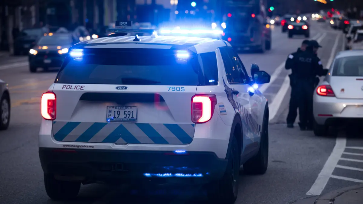 Chicago Police Department officers respond to an incident in Chicago, Illinois, on March 29, 2022. (Getty Images)